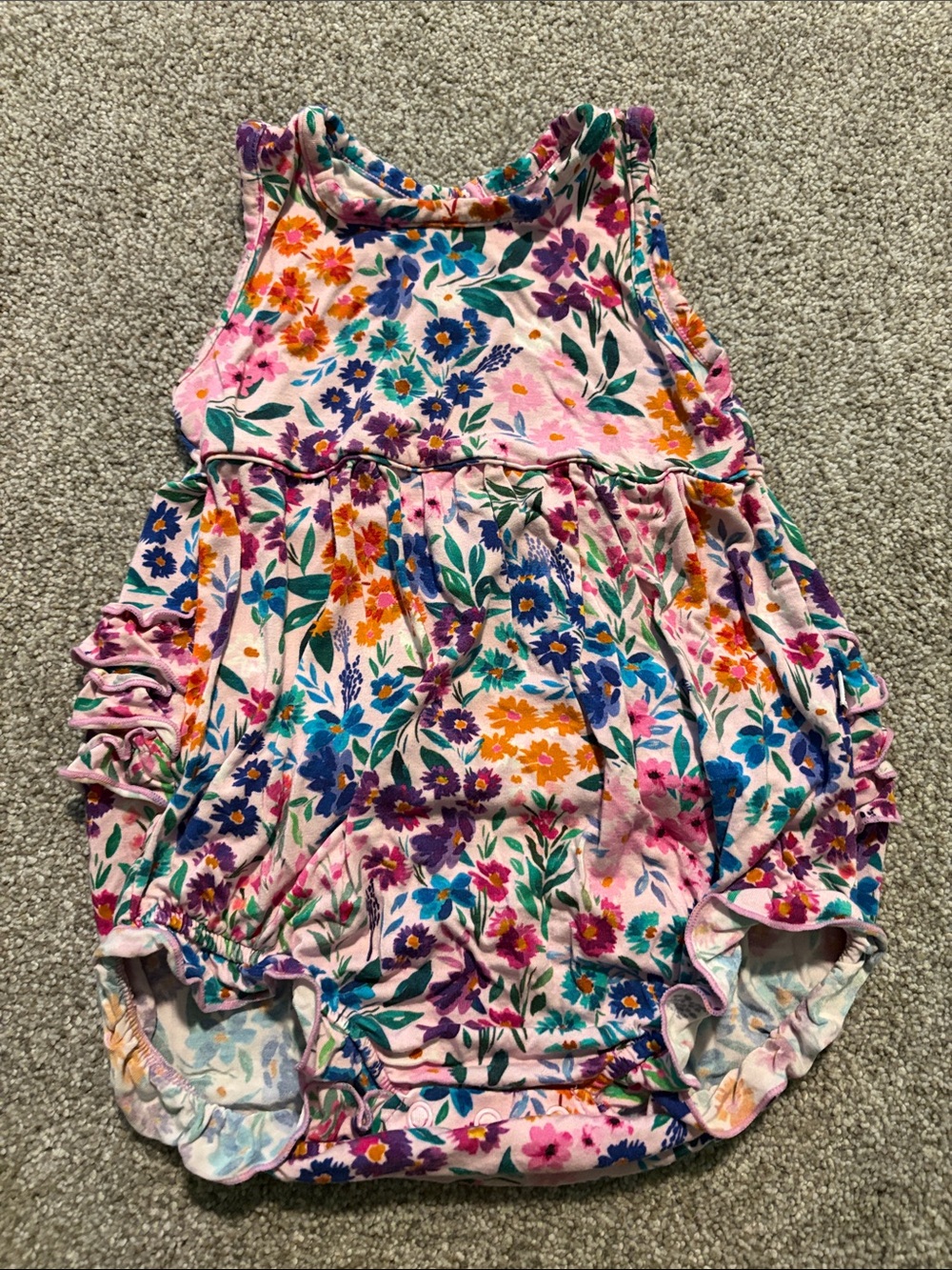 Little Sleepies Pink Floral Bubble Romper with Multicolor Flowers